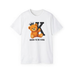 Born To Be King Tee, Bear Print T-Shirt, Bold Letter Animal Print Tee, Cute Bear T-Shirt, Bear With Crown Print Tee