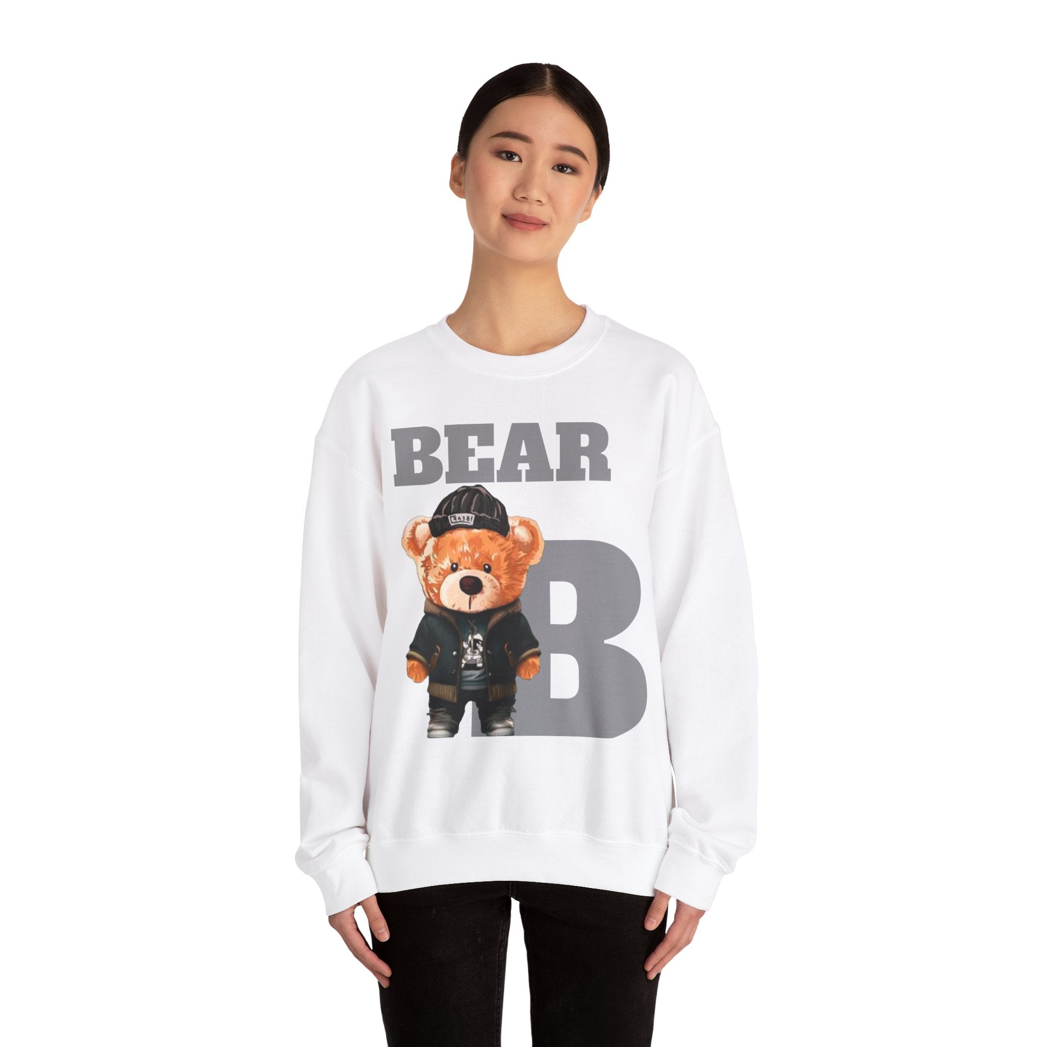 Bear B Unisex Sweatshirt, Bear Print Crewneck Jumper, Gender Neutral Pullover, Cozy Winter Fashion, Animal Lover Gift, Cute Graphic Top