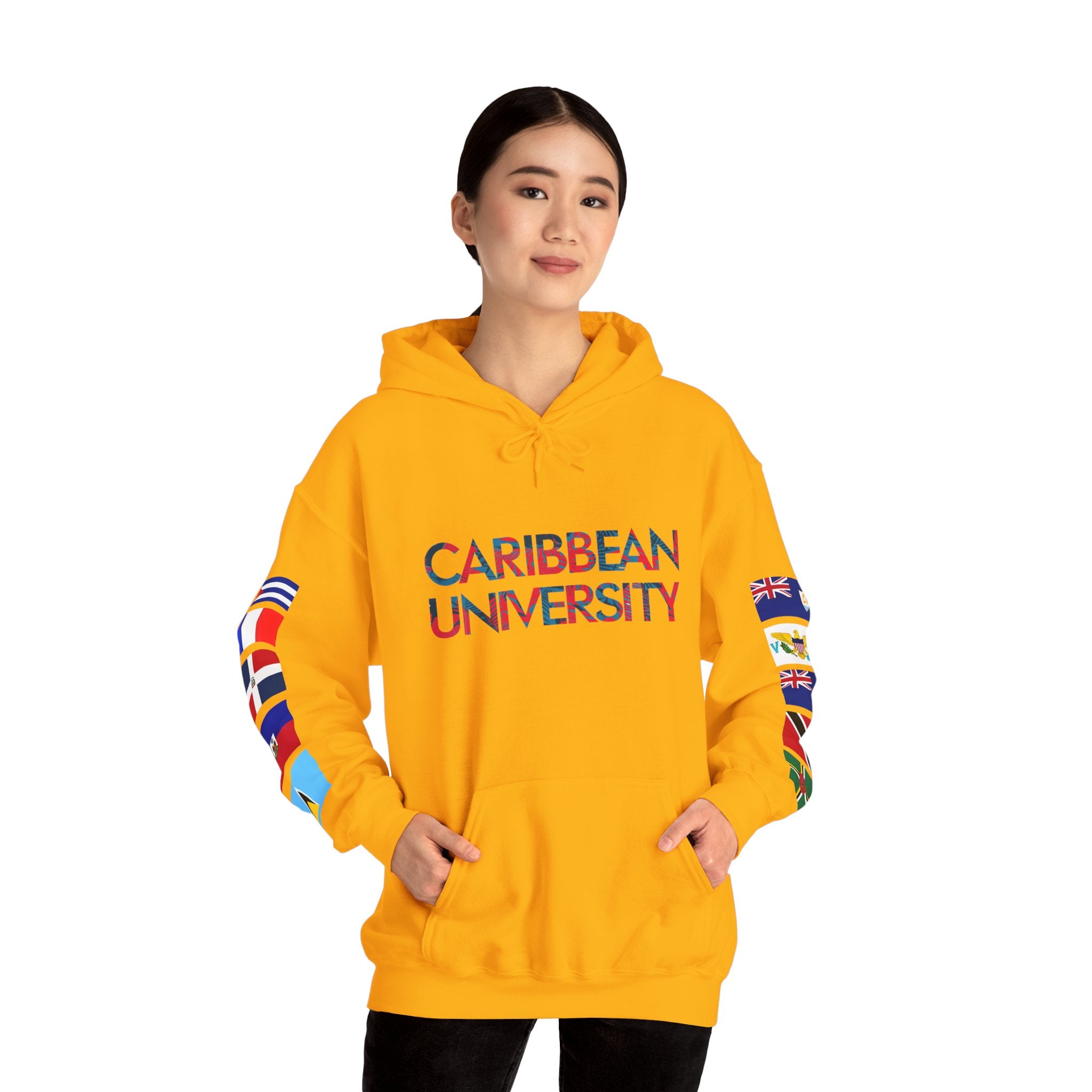 Caribbean University Three-Panel Hoodie, Design for Students from the Caribbean or Caribbean Ancestry, Gift, Caribbean Pride, Warm Apparel