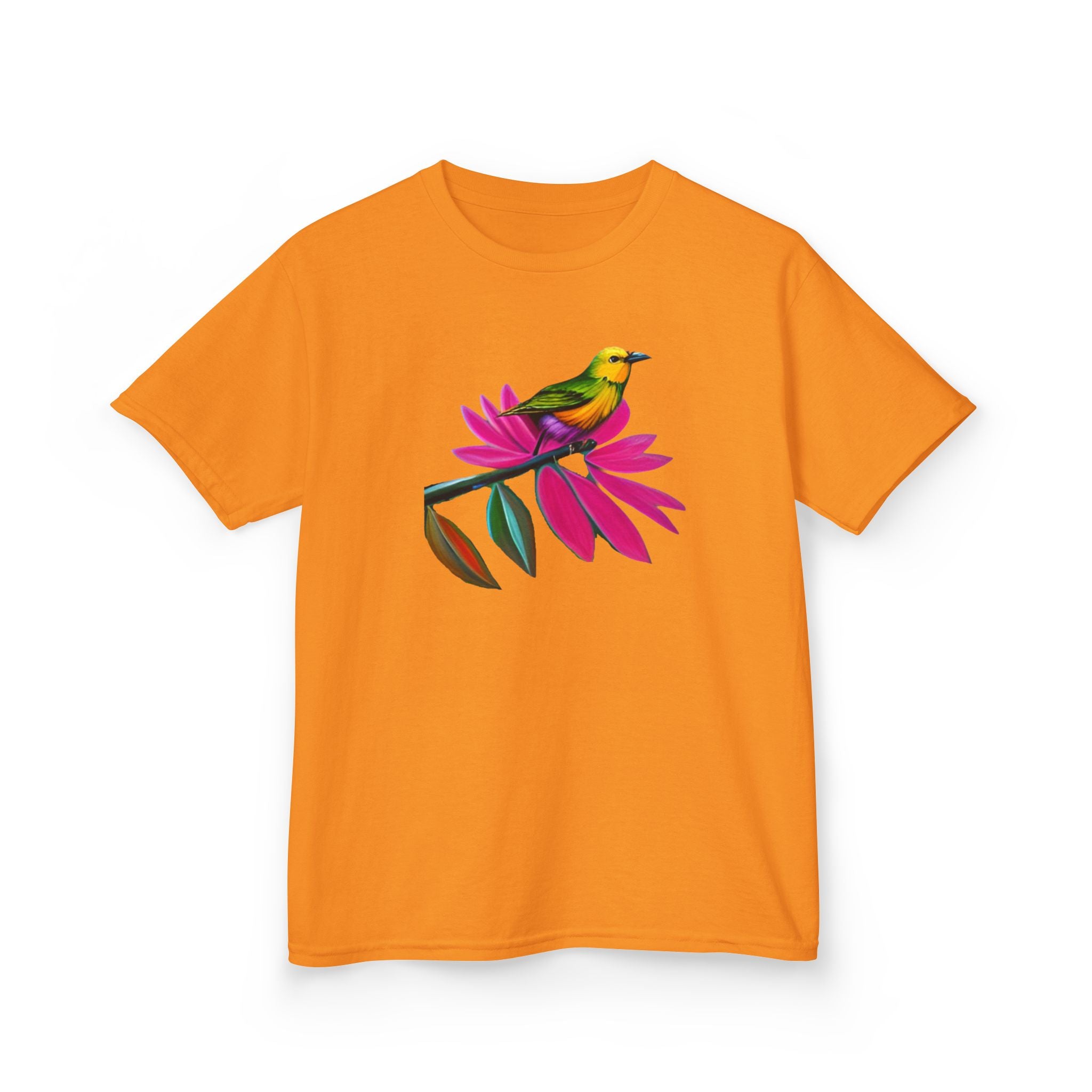 Birds on Floral Flow Kids T-Shirt, Children's Graphic Tee, Spring Bird Print Shirt, Nature Theme Youth Apparel, Kids Botanical Theme Top