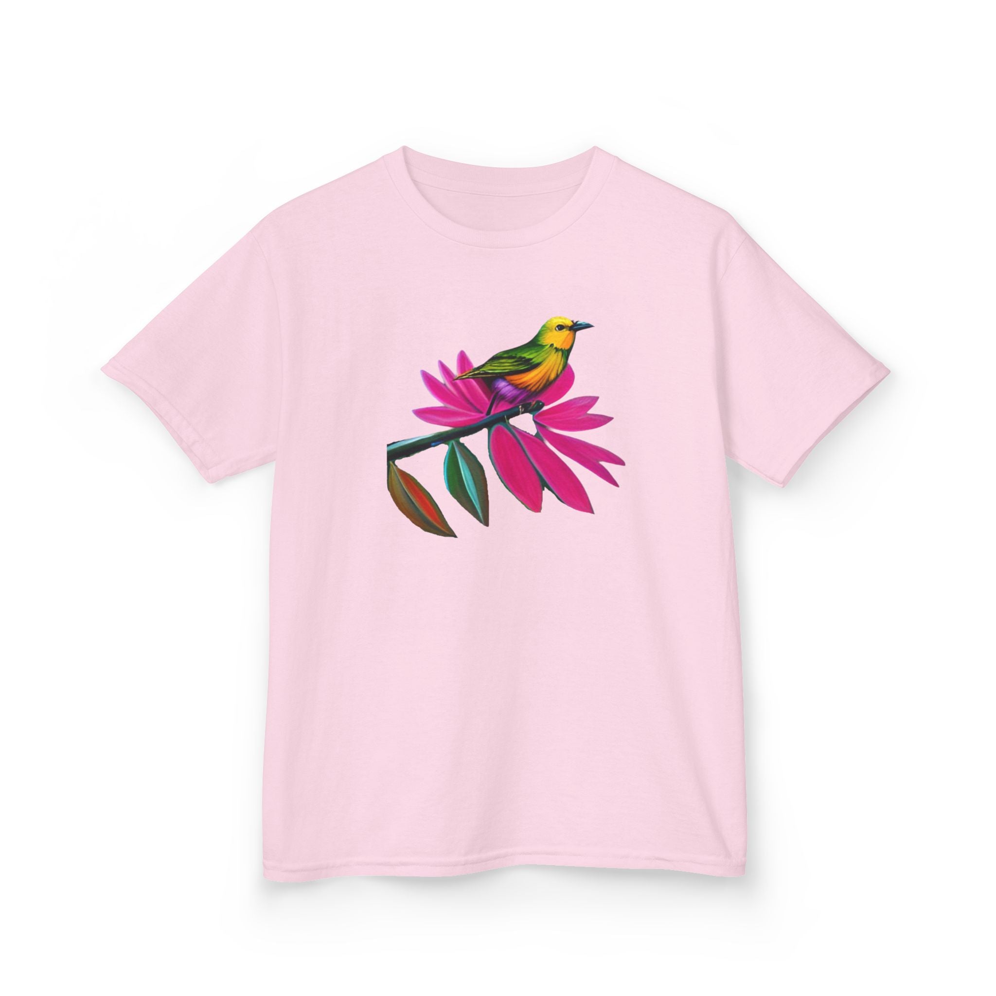 Birds on Floral Flow Kids T-Shirt, Children's Graphic Tee, Spring Bird Print Shirt, Nature Theme Youth Apparel, Kids Botanical Theme Top