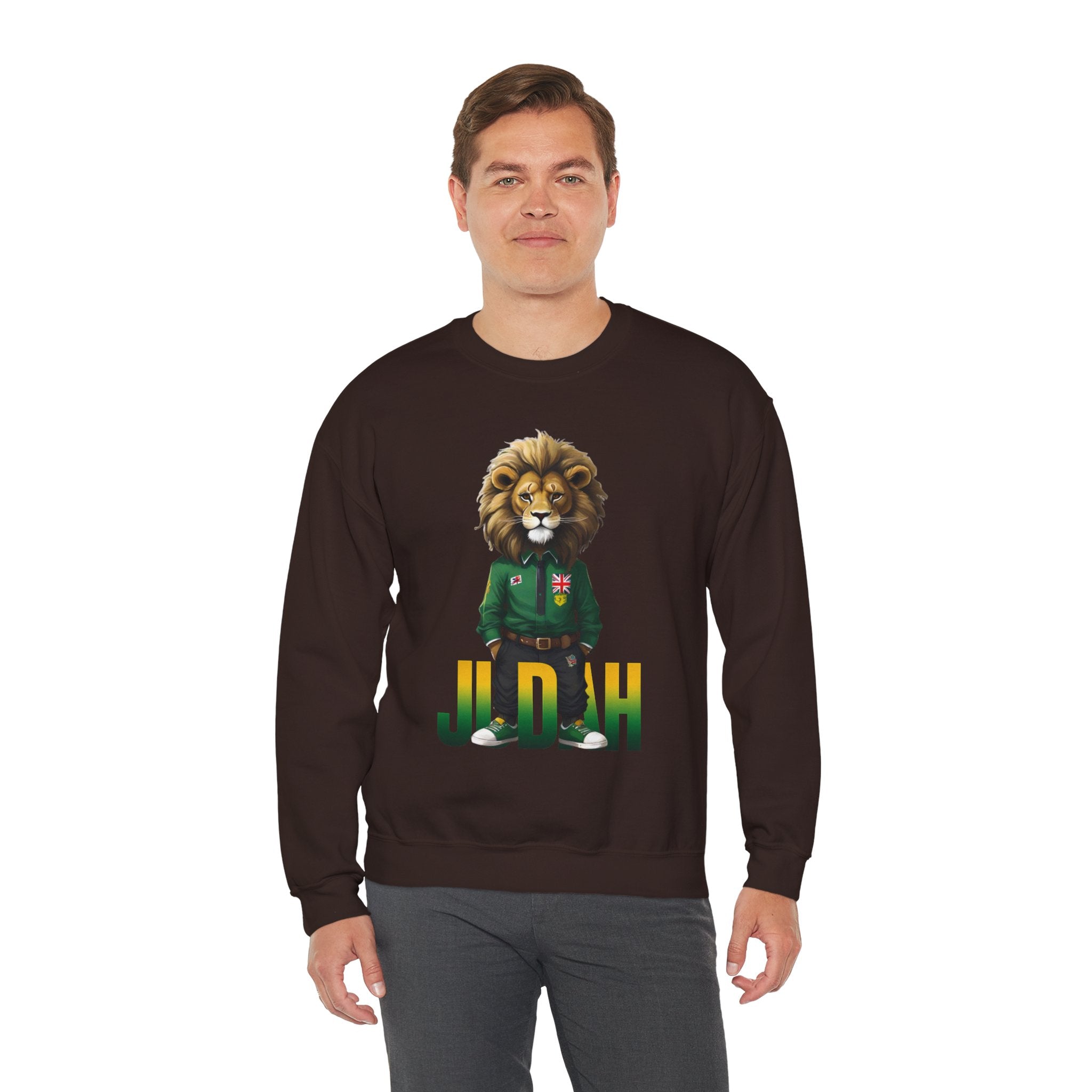 Montserrat - Strat Judah Lion Sweatshirt, Emerald Green Lion Print Pullover, Rastafarian Green Judah Lion Sweatshirt, Judah Design Pullover