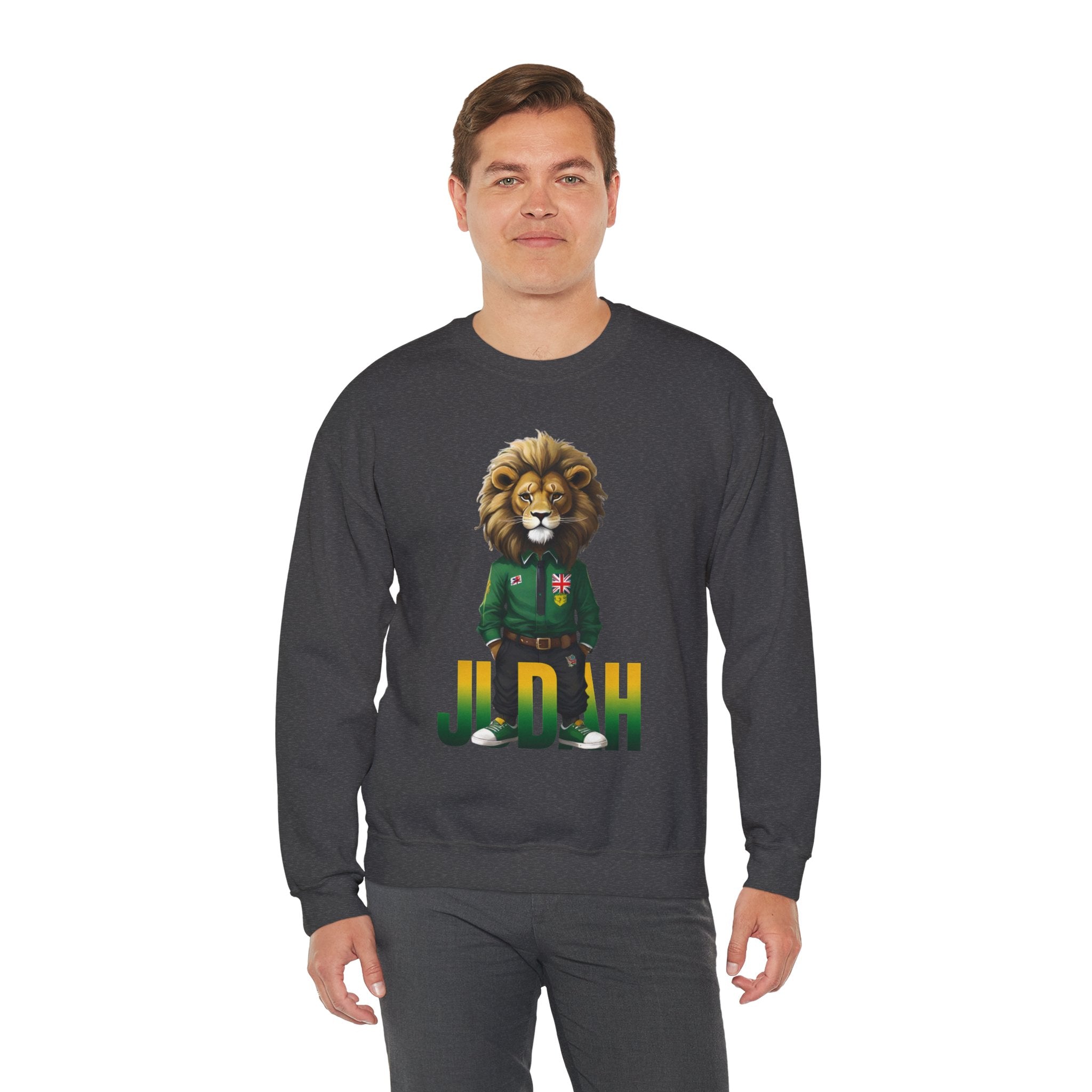 Montserrat - Strat Judah Lion Sweatshirt, Emerald Green Lion Print Pullover, Rastafarian Green Judah Lion Sweatshirt, Judah Design Pullover