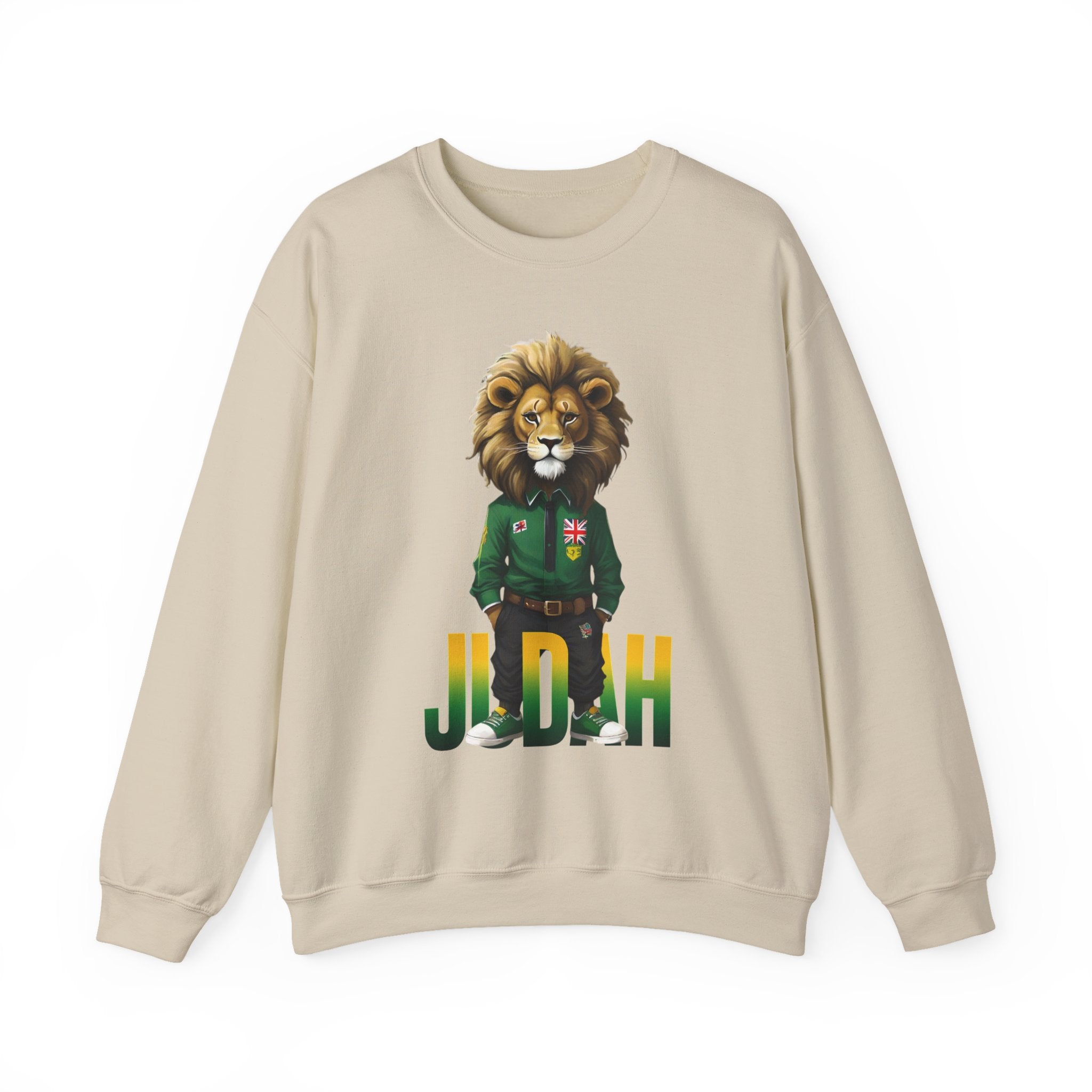 Montserrat - Strat Judah Lion Sweatshirt, Emerald Green Lion Print Pullover, Rastafarian Green Judah Lion Sweatshirt, Judah Design Pullover
