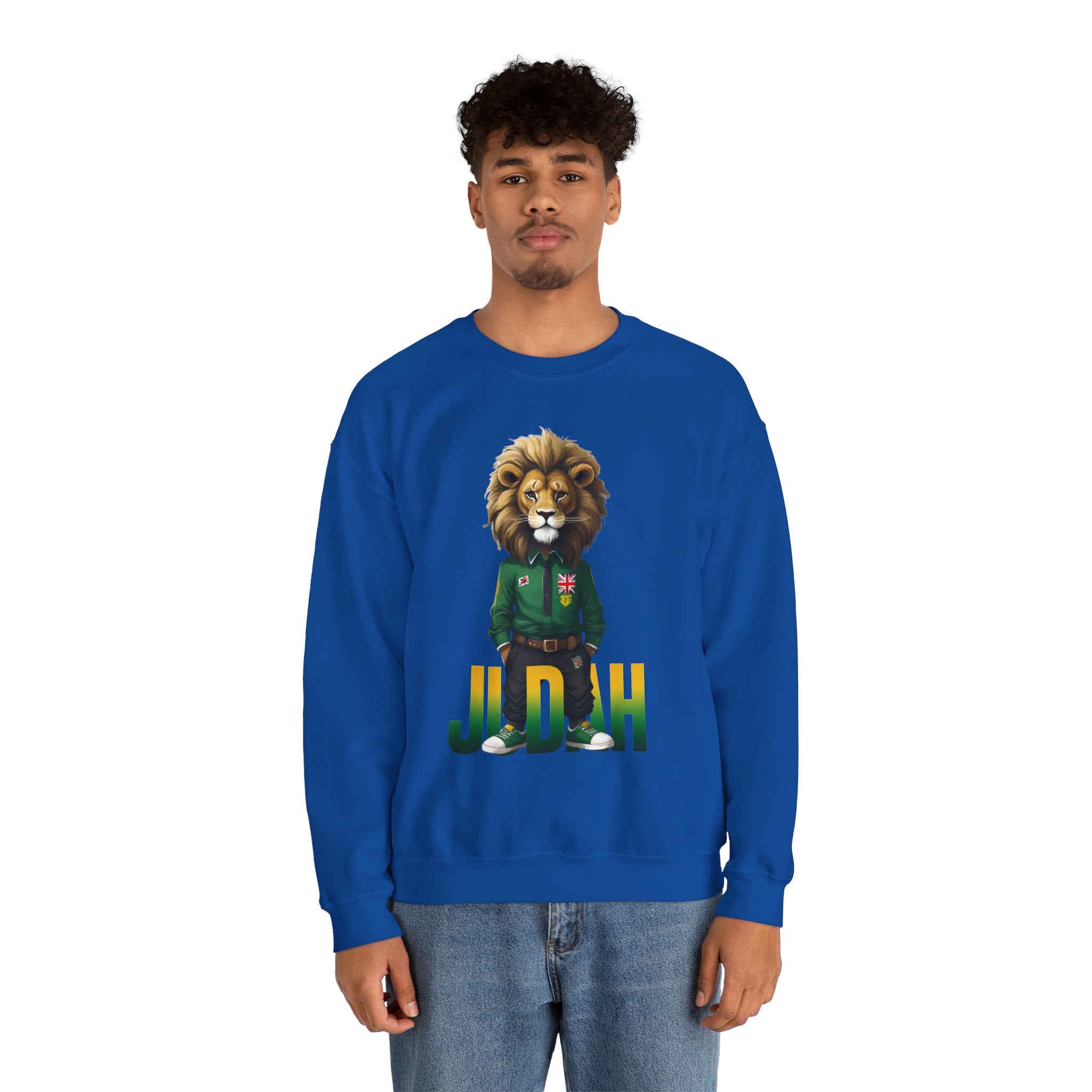Montserrat - Strat Judah Lion Sweatshirt, Emerald Green Lion Print Pullover, Rastafarian Green Judah Lion Sweatshirt, Judah Design Pullover