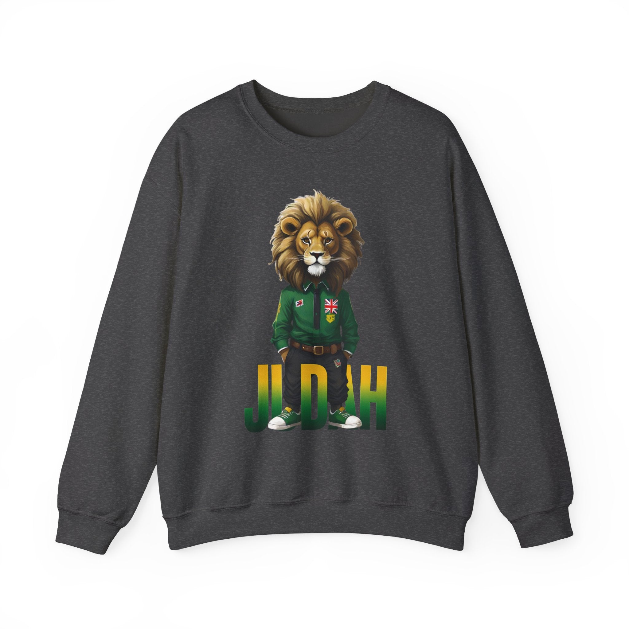 Montserrat - Strat Judah Lion Sweatshirt, Emerald Green Lion Print Pullover, Rastafarian Green Judah Lion Sweatshirt, Judah Design Pullover