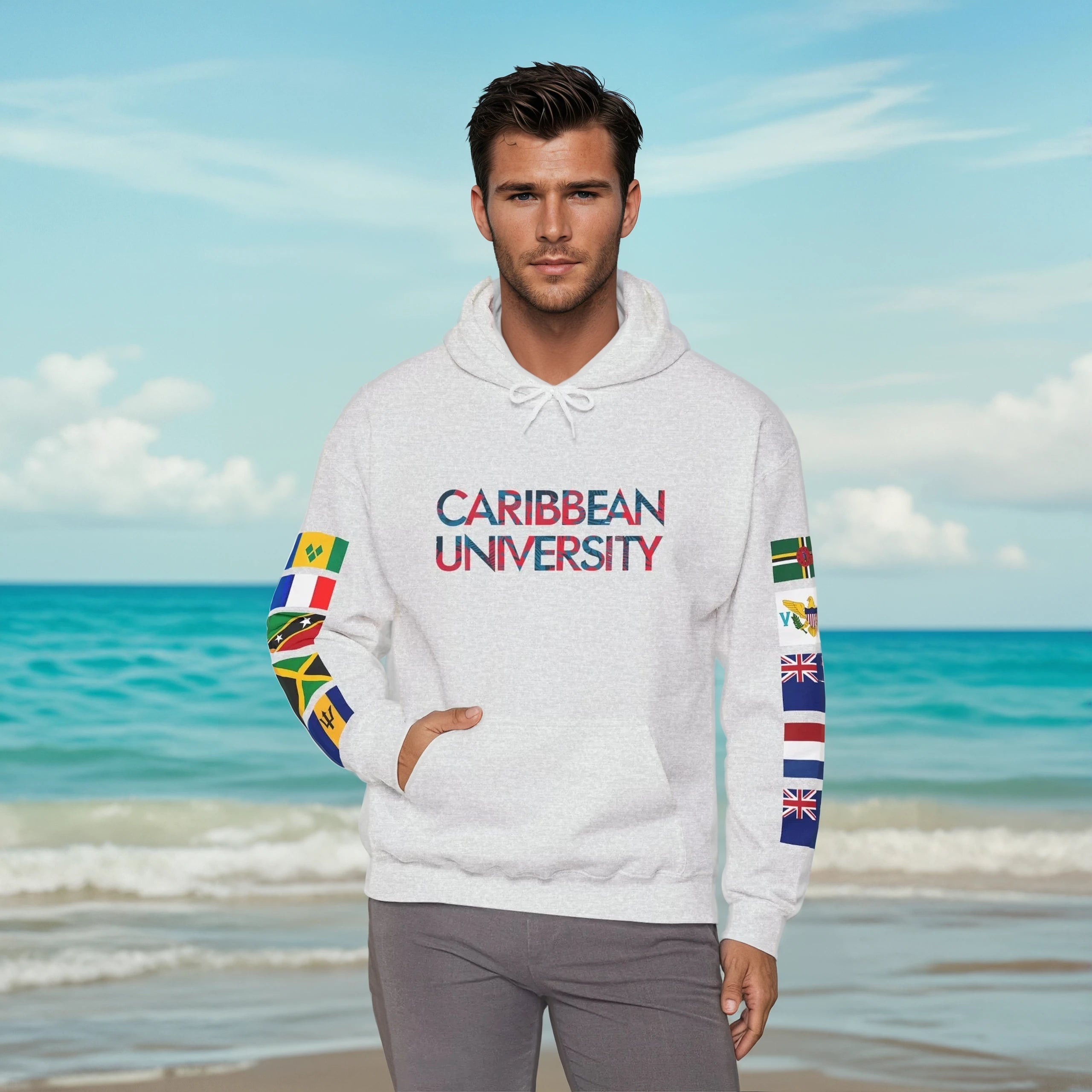 Caribbean University Three-Panel Hoodie, Design for Students from the Caribbean or Caribbean Ancestry, Gift, Caribbean Pride, Warm Apparel