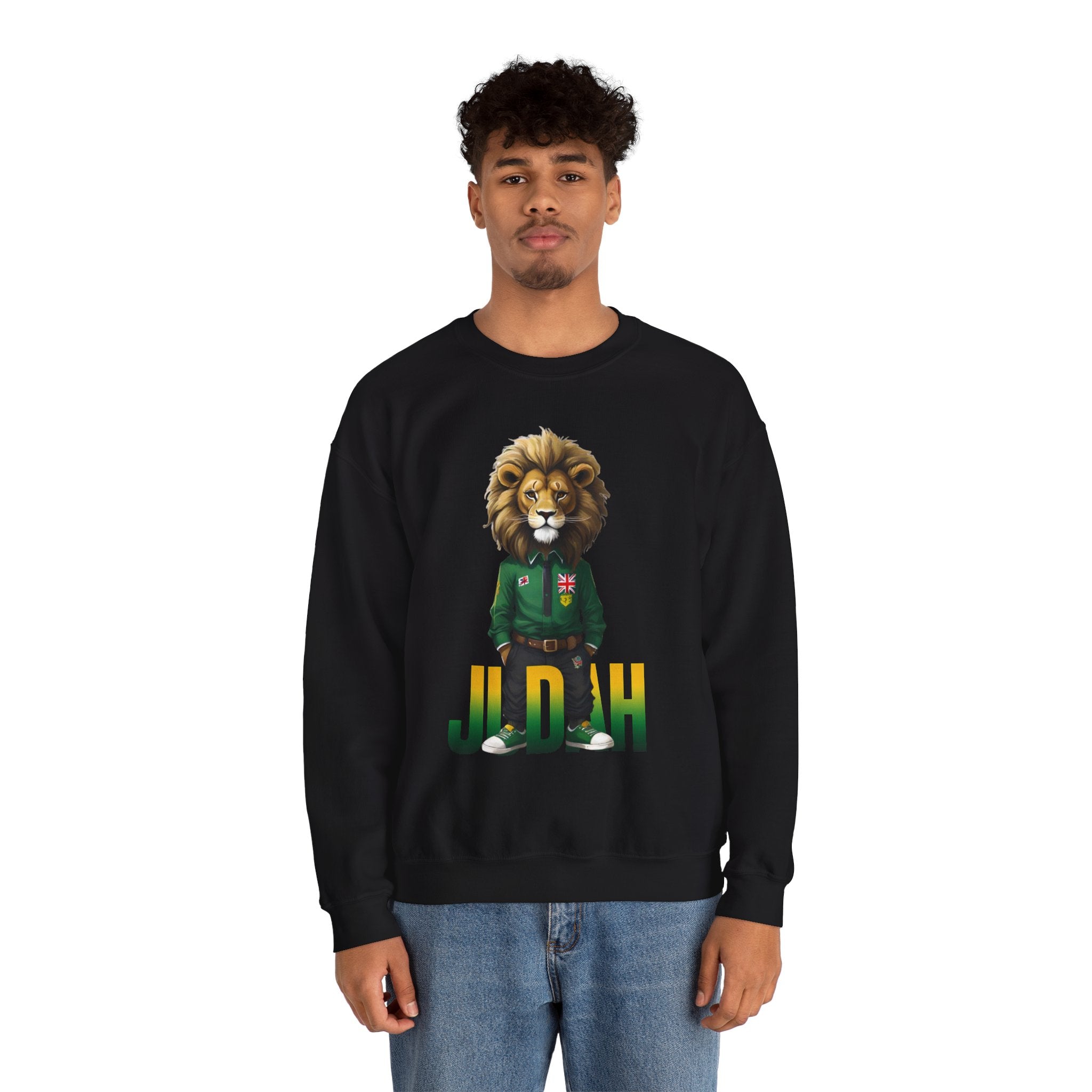 Montserrat - Strat Judah Lion Sweatshirt, Emerald Green Lion Print Pullover, Rastafarian Green Judah Lion Sweatshirt, Judah Design Pullover