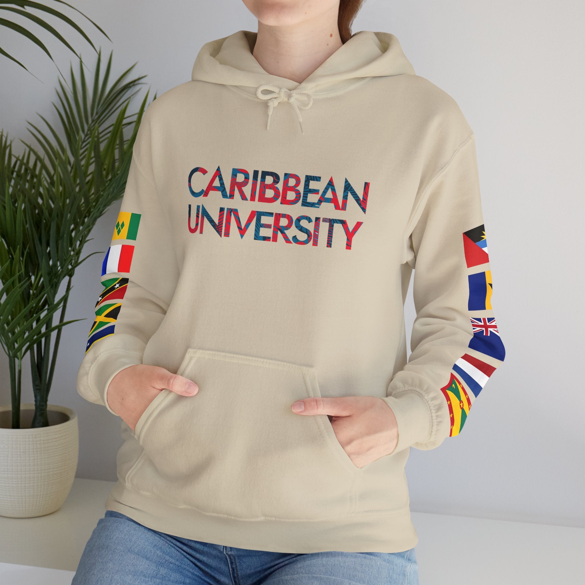 Caribbean University Three-Panel Hoodie, Design for Students from the Caribbean or Caribbean Ancestry, Gift, Caribbean Pride, Warm Apparel