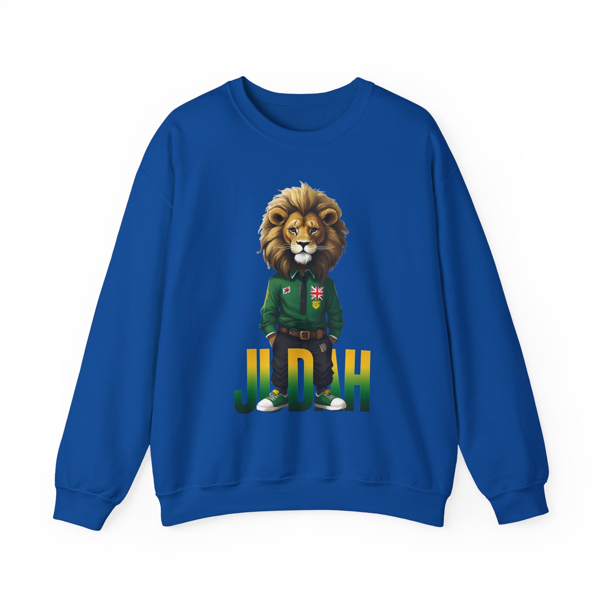 Montserrat - Strat Judah Lion Sweatshirt, Emerald Green Lion Print Pullover, Rastafarian Green Judah Lion Sweatshirt, Judah Design Pullover