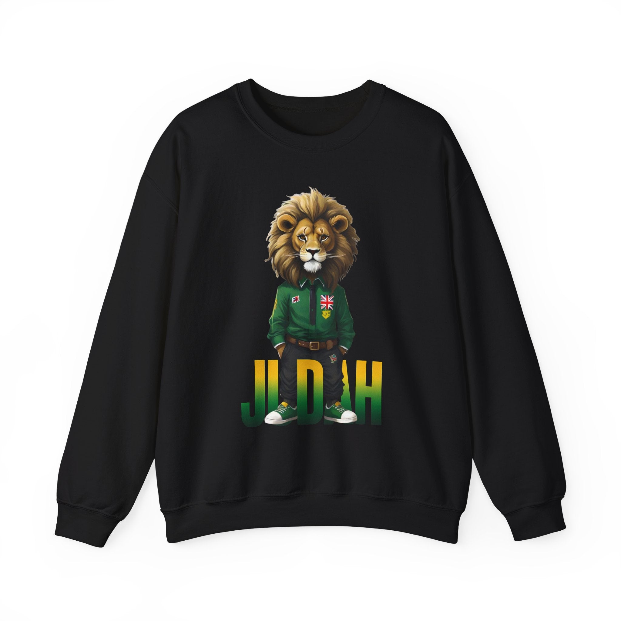 Montserrat - Strat Judah Lion Sweatshirt, Emerald Green Lion Print Pullover, Rastafarian Green Judah Lion Sweatshirt, Judah Design Pullover