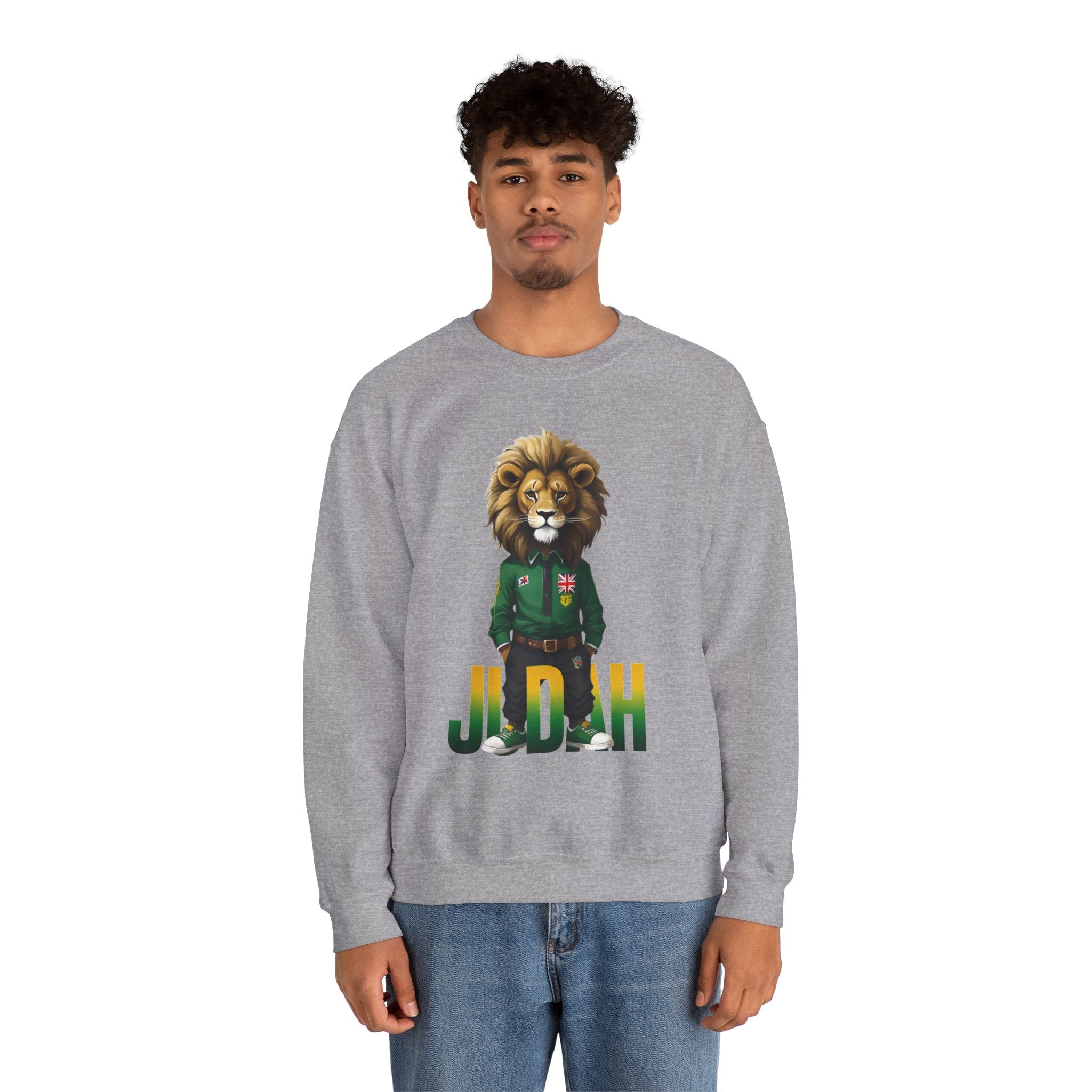 Montserrat - Strat Judah Lion Sweatshirt, Emerald Green Lion Print Pullover, Rastafarian Green Judah Lion Sweatshirt, Judah Design Pullover