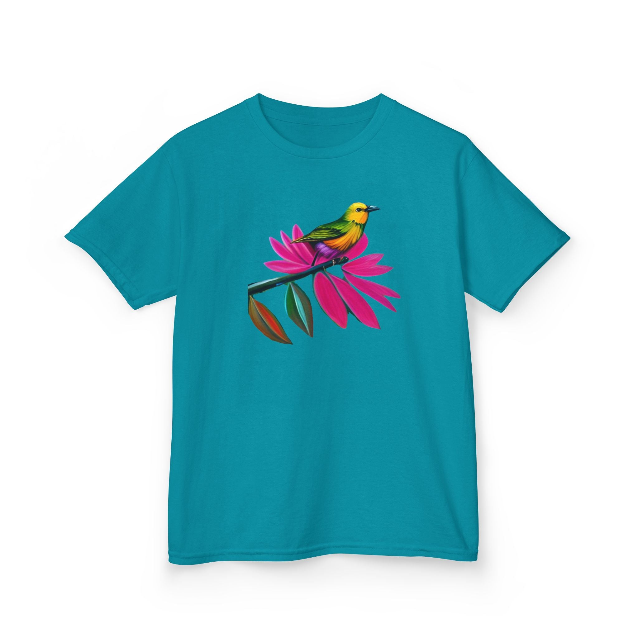 Birds on Floral Flow Kids T-Shirt, Children's Graphic Tee, Spring Bird Print Shirt, Nature Theme Youth Apparel, Kids Botanical Theme Top