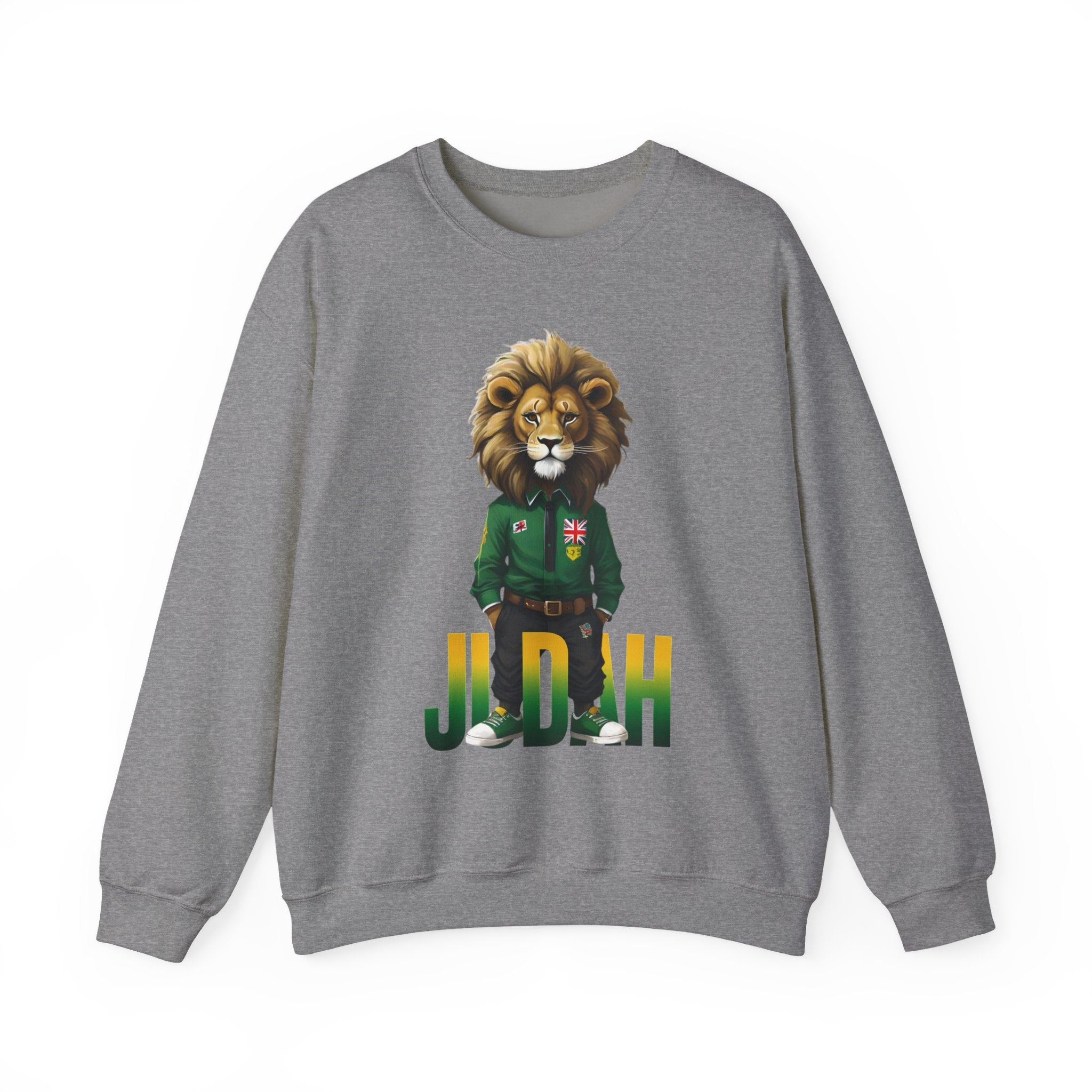 Montserrat - Strat Judah Lion Sweatshirt, Emerald Green Lion Print Pullover, Rastafarian Green Judah Lion Sweatshirt, Judah Design Pullover
