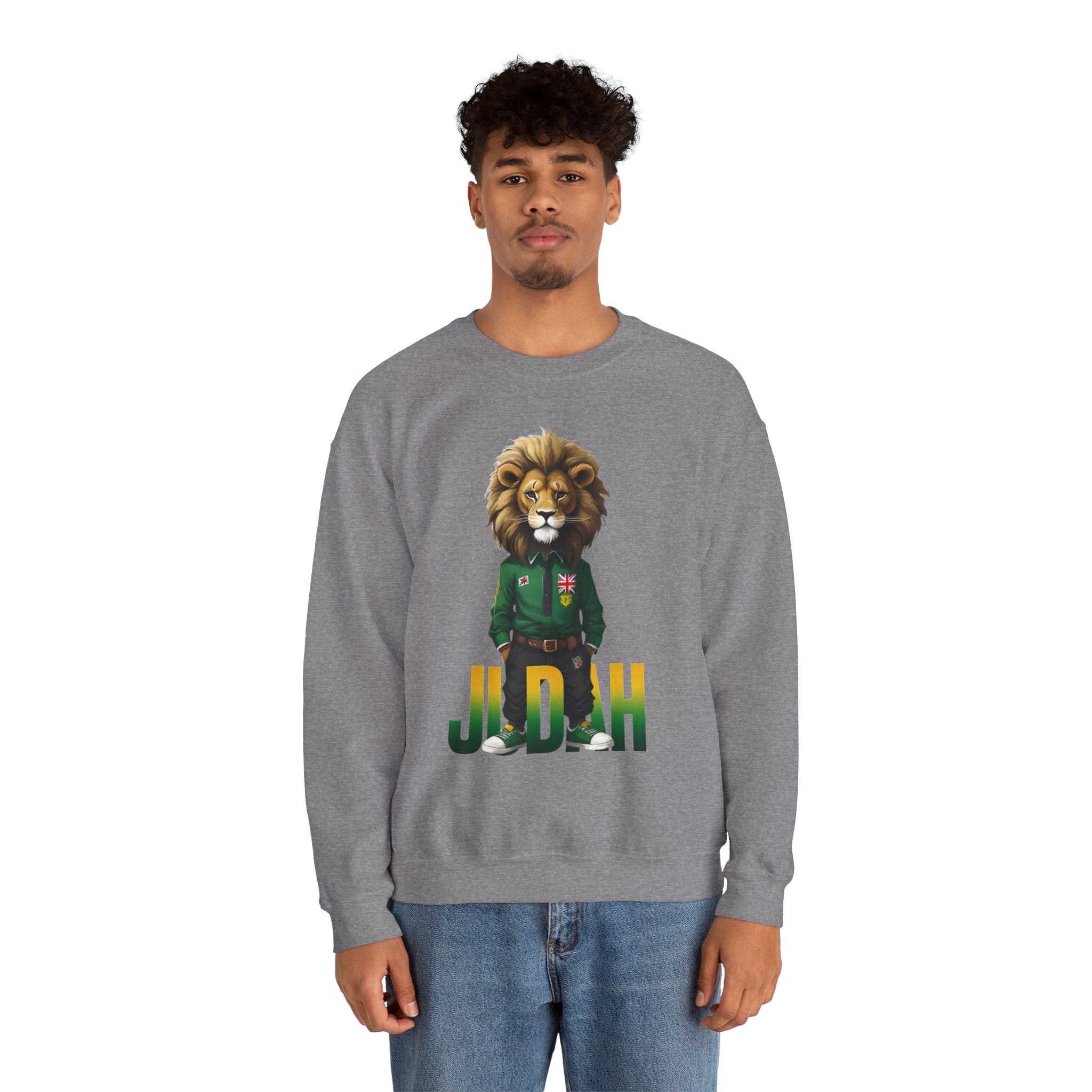Montserrat - Strat Judah Lion Sweatshirt, Emerald Green Lion Print Pullover, Rastafarian Green Judah Lion Sweatshirt, Judah Design Pullover