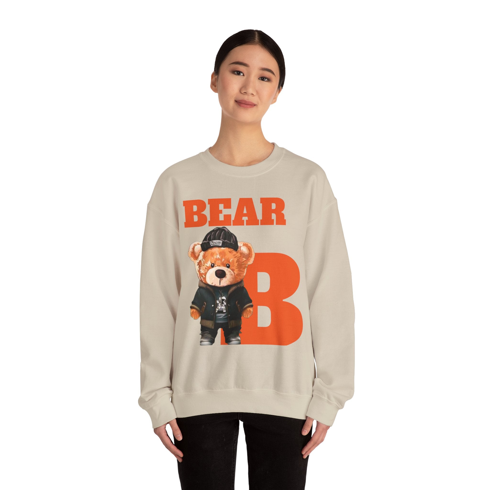 Bear B Unisex Sweatshirt, Bear Print Crewneck Jumper, Gender Neutral Pullover, Cozy Winter Fashion, Animal Lover Gift, Cute Graphic Top