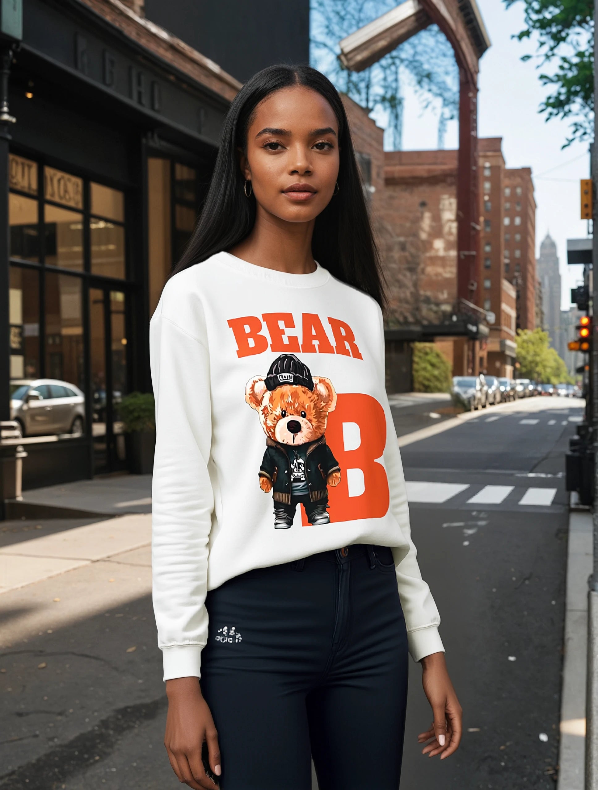 Bear B Unisex Sweatshirt, Bear Print Crewneck Jumper, Gender Neutral Pullover, Cozy Winter Fashion, Animal Lover Gift, Cute Graphic Top