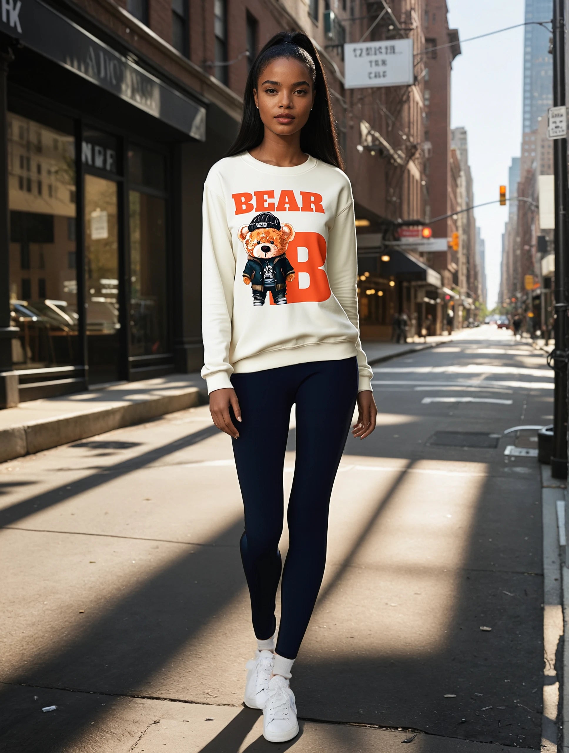 Bear B Unisex Sweatshirt, Bear Print Crewneck Jumper, Gender Neutral Pullover, Cozy Winter Fashion, Animal Lover Gift, Cute Graphic Top